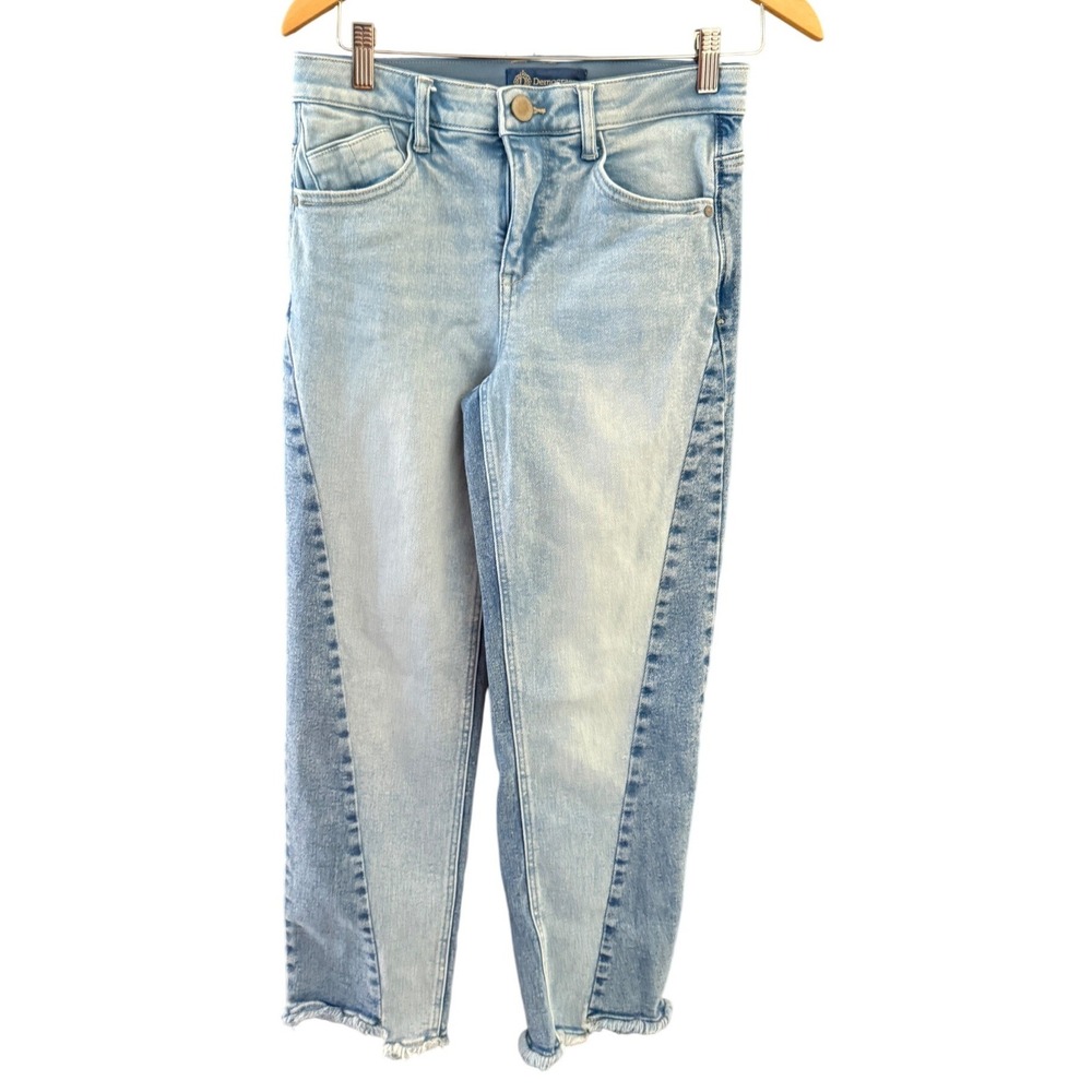 Democracy Absolution Two Tone Straight Leg Jeans Light Blue Raw Hem Womens 4 AB